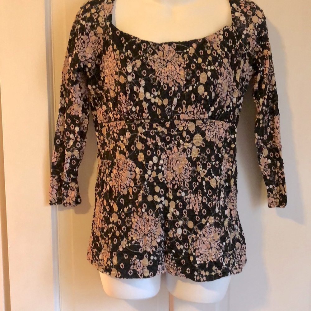 Style & Co Black & Pink Floral Stretch Top